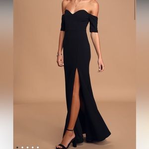 Lulus Celebrating You Black Off-the-Shoulder Mermaid Maxi Dress